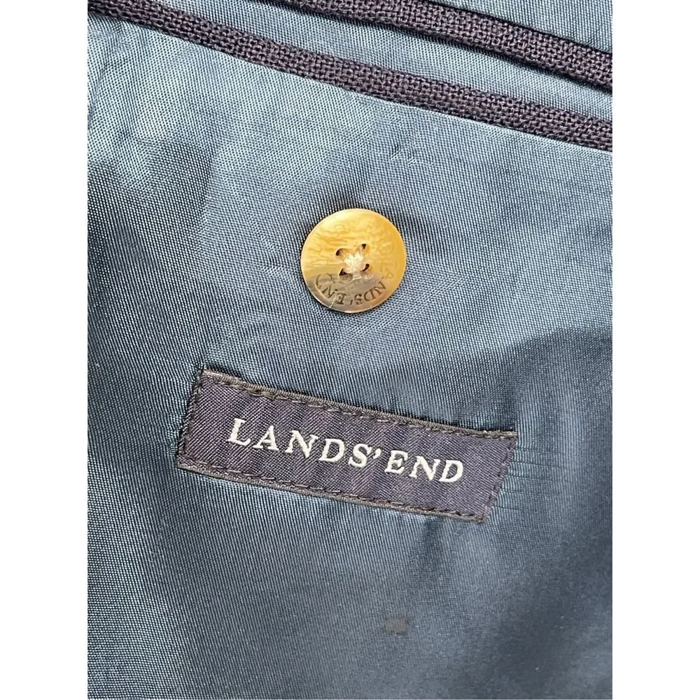 Lands End Blazer Sport‎ Coat Suit Jacket Men Size 44 Blue Gold Button Wool
